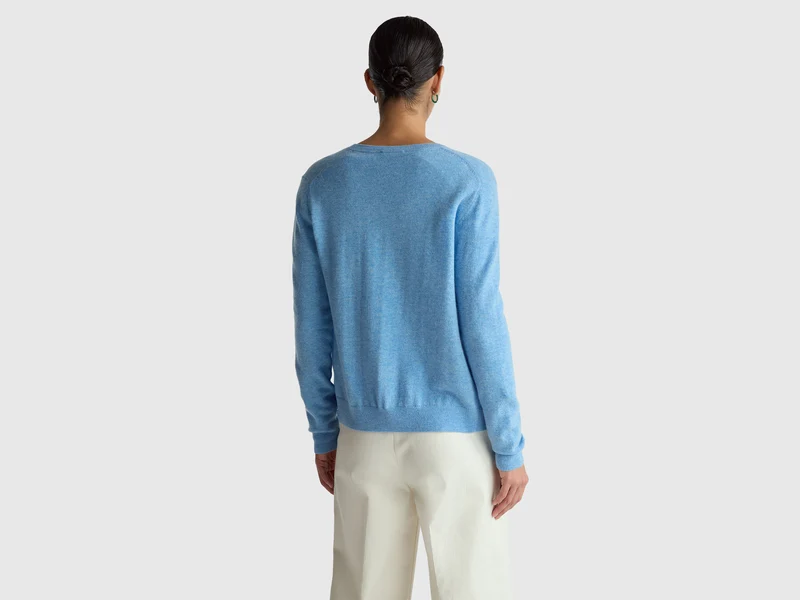Hellblauer Rundhals-Cardigan aus reiner Merinowolle