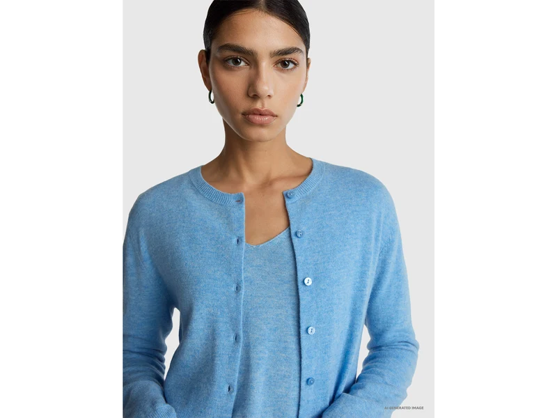 Hellblauer Rundhals-Cardigan aus reiner Merinowolle