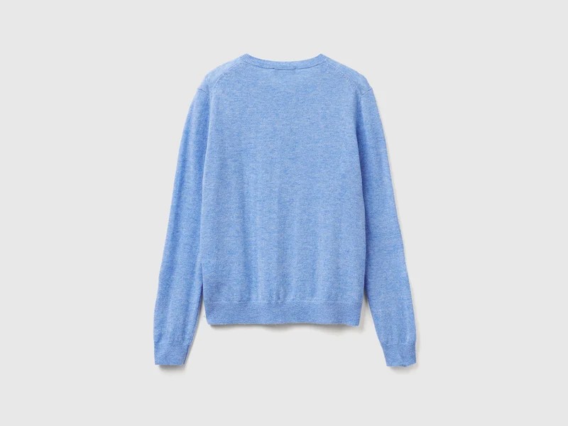 Hellblauer Rundhals-Cardigan aus reiner Merinowolle