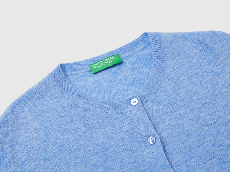 Hellblauer Rundhals-Cardigan aus reiner Merinowolle