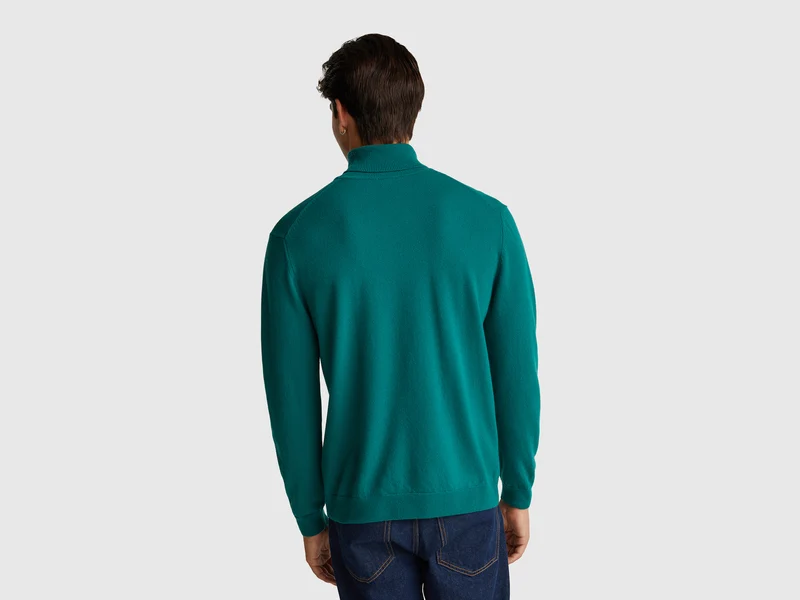 Waldgrüner Rollkragenpullover aus reiner Merinowolle