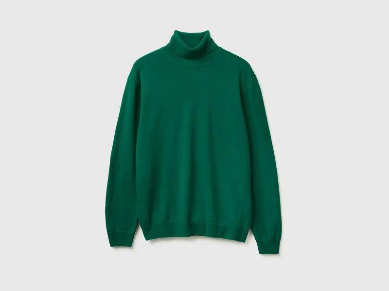 Waldgrüner Rollkragenpullover aus reiner Merinowolle