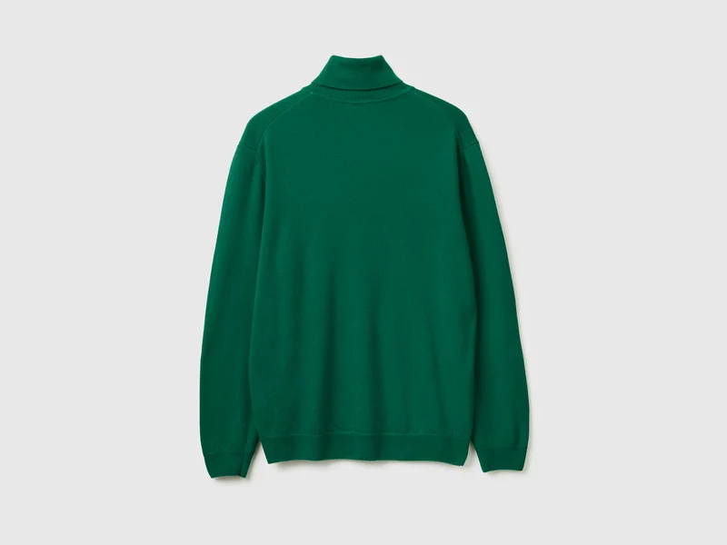 Waldgrüner Rollkragenpullover aus reiner Merinowolle
