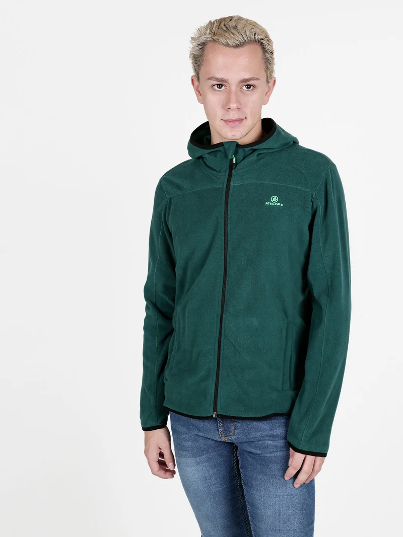 Felpa in pile da uomo con cappuccio e zip - verde