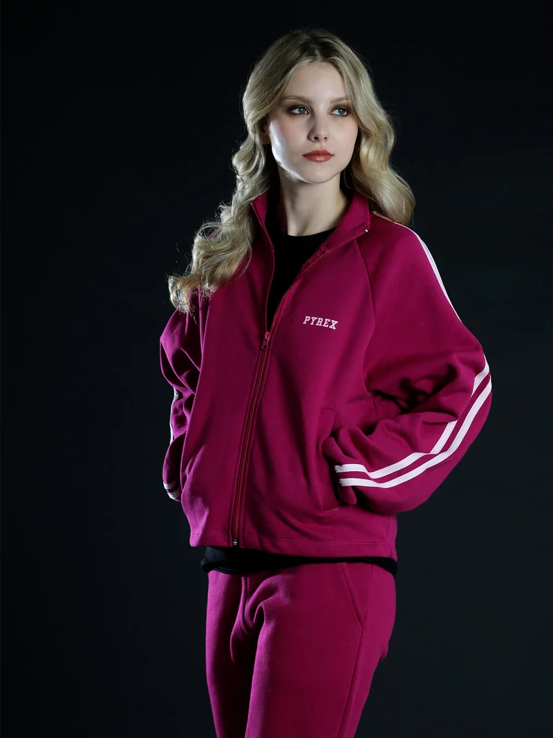 Felpa sportiva da donna full zip a collo alto - fucsia