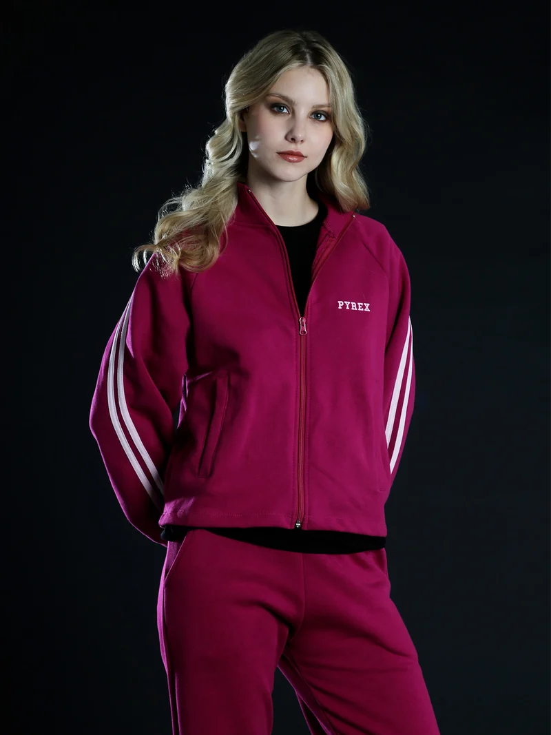 Felpa sportiva da donna full zip a collo alto - fucsia