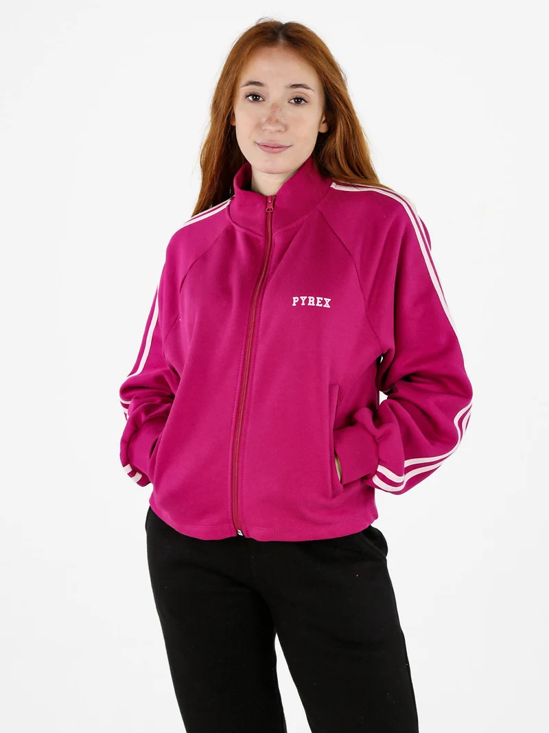 Felpa sportiva da donna full zip a collo alto - fucsia