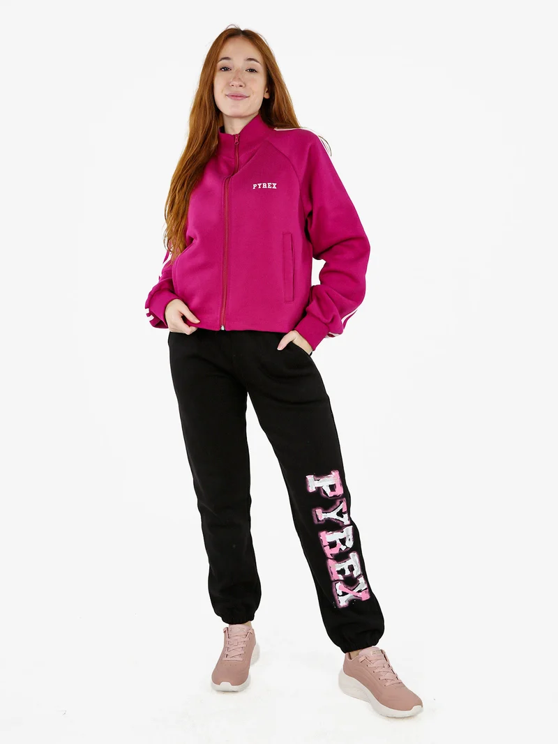 Felpa sportiva da donna full zip a collo alto - fucsia