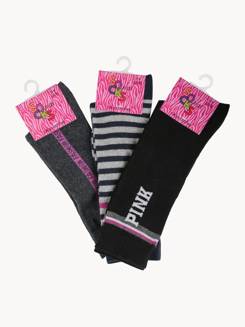 Calze lunghe da bambina confezione da 3 paia - grigio