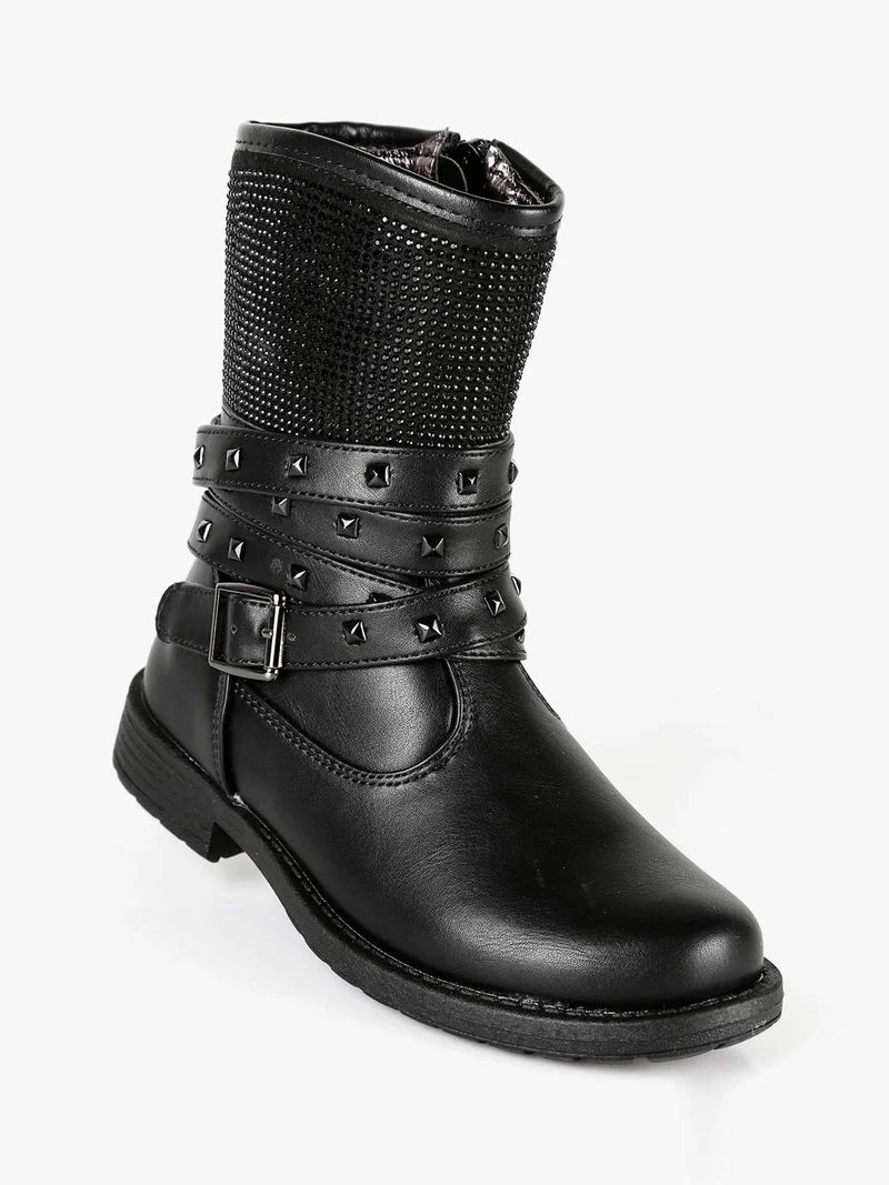Stivali da bambina con borchie e strass - nero