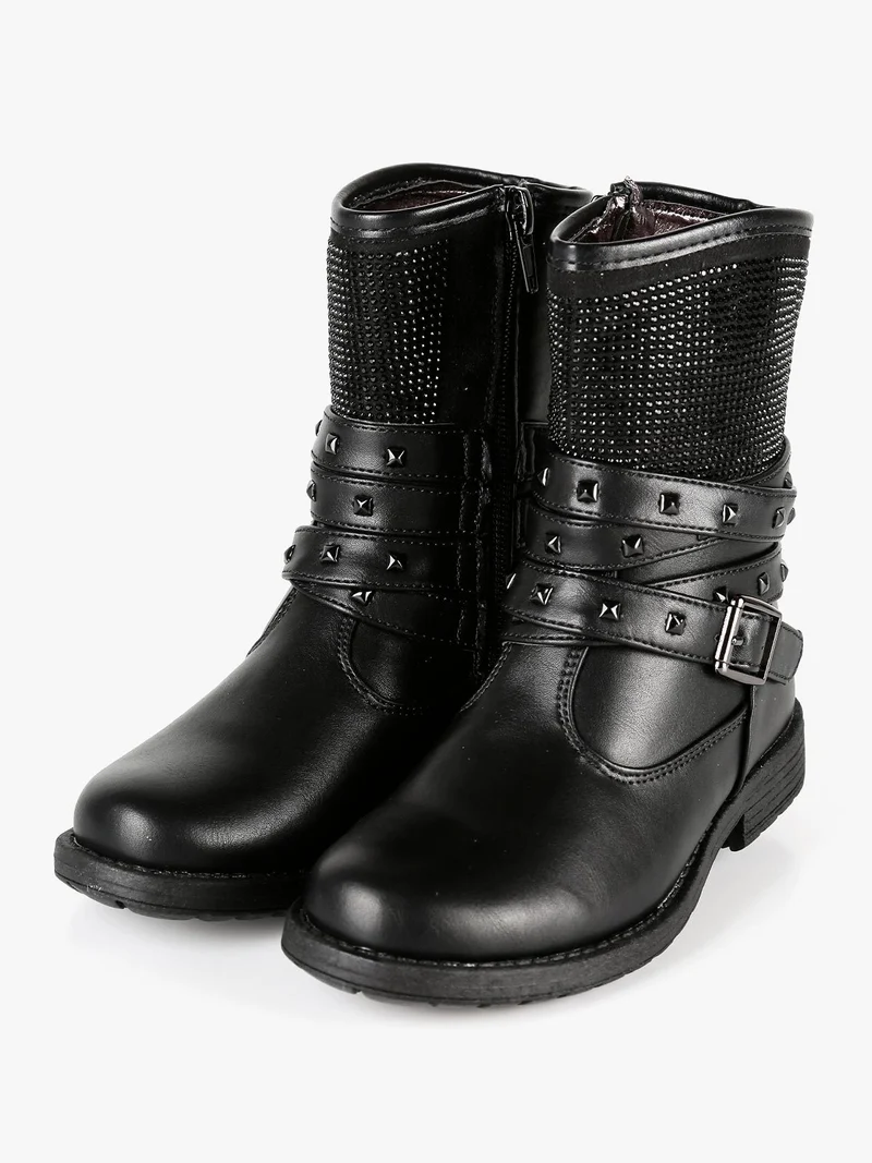 Stivali da bambina con borchie e strass - nero