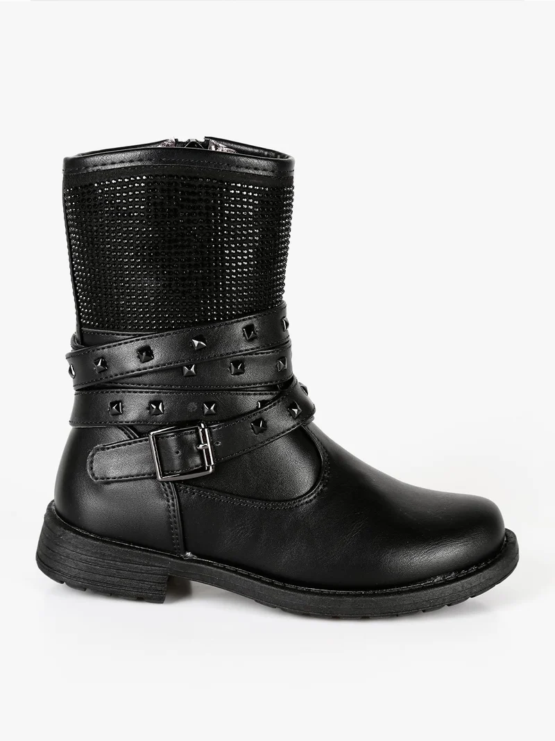 Stivali da bambina con borchie e strass - nero