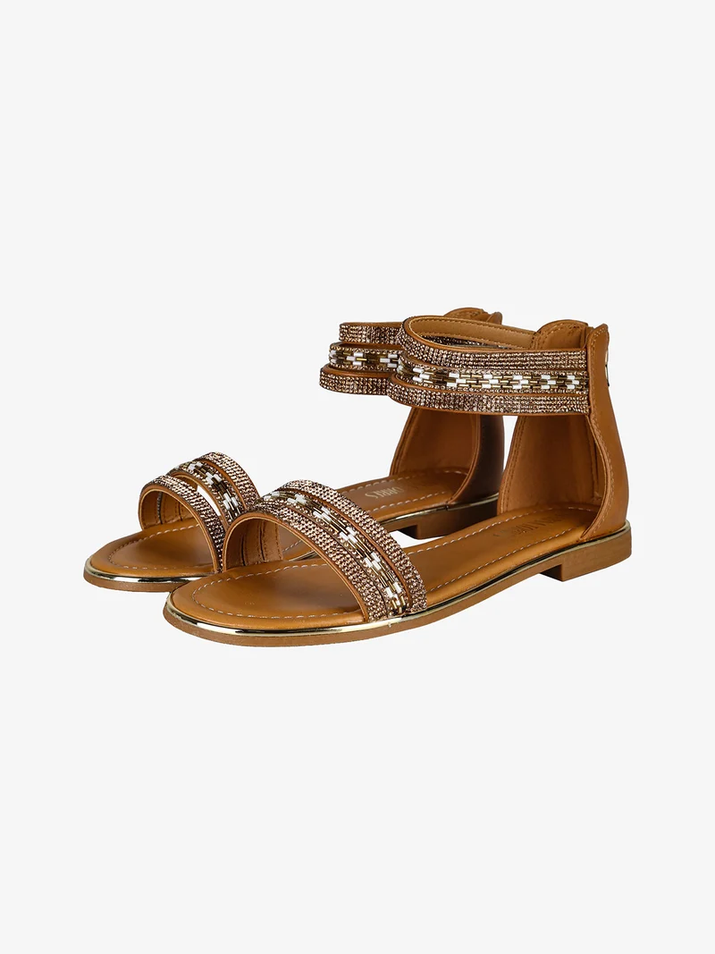 Sandali donna gioiello con tallone chiuso e zip - cammello