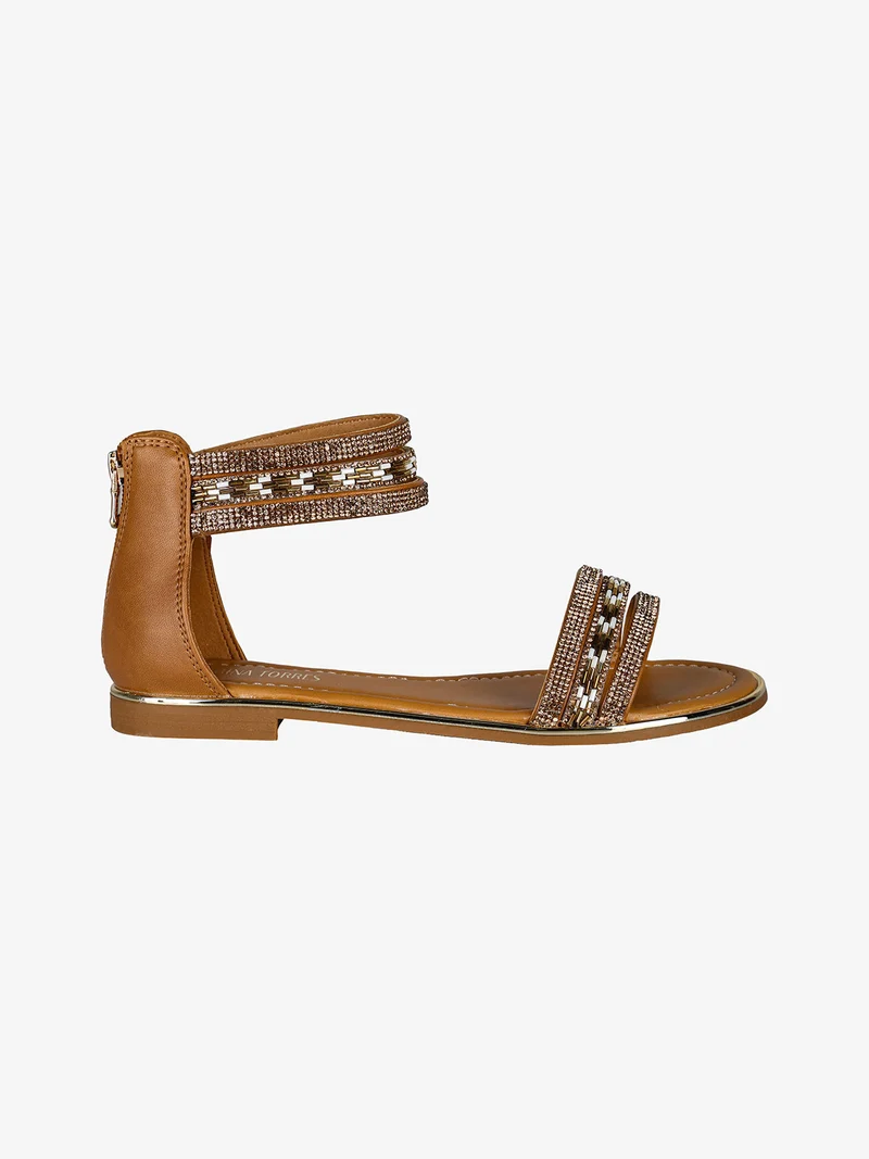 Sandali donna gioiello con tallone chiuso e zip - cammello
