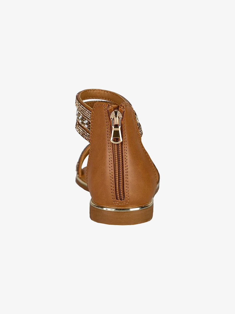 Sandali donna gioiello con tallone chiuso e zip - cammello