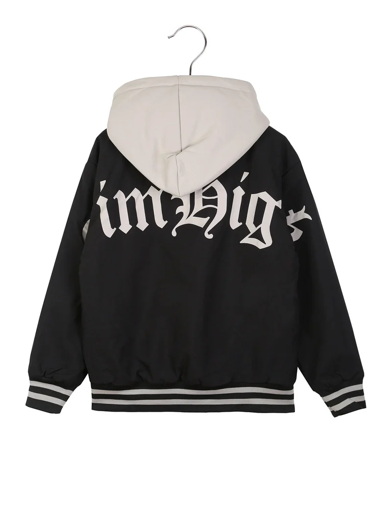 Giubbino da bambino con cappuccio removibile e bottoni - nero