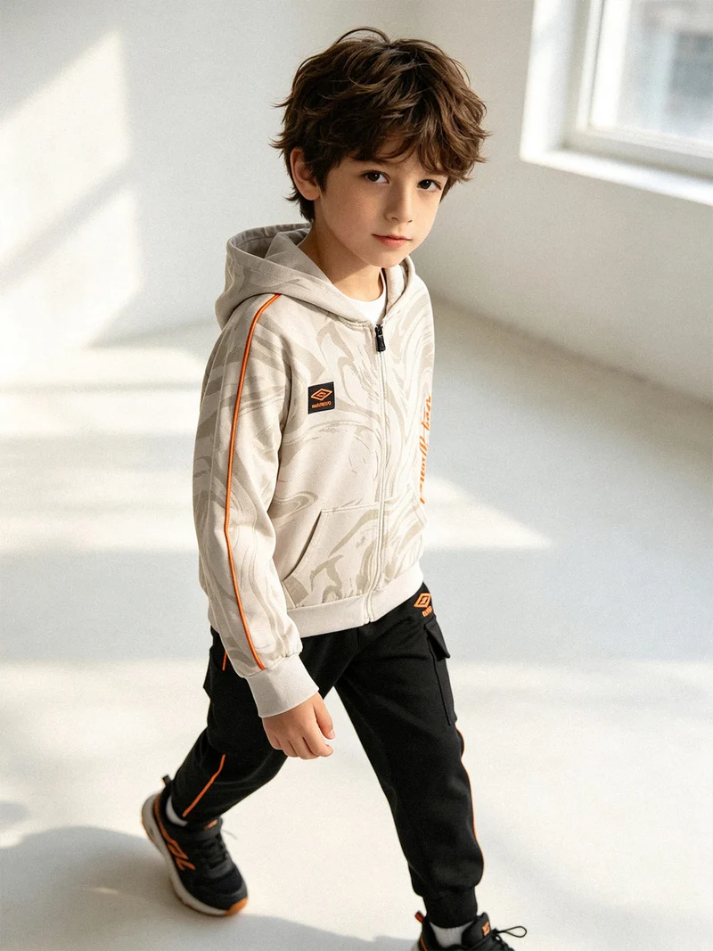 Completo tuta 2 pezzi da ragazzo con cappuccio e zip - beige