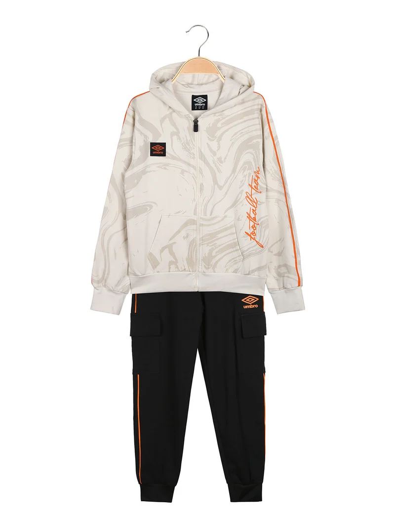 Completo tuta 2 pezzi da ragazzo con cappuccio e zip - beige