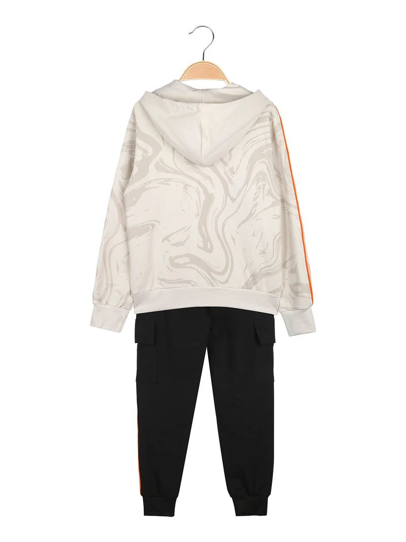 Completo tuta 2 pezzi da ragazzo con cappuccio e zip - beige