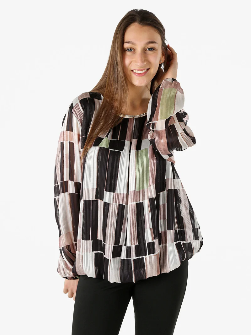 Blusa donna maniche lunghe con strass - nero