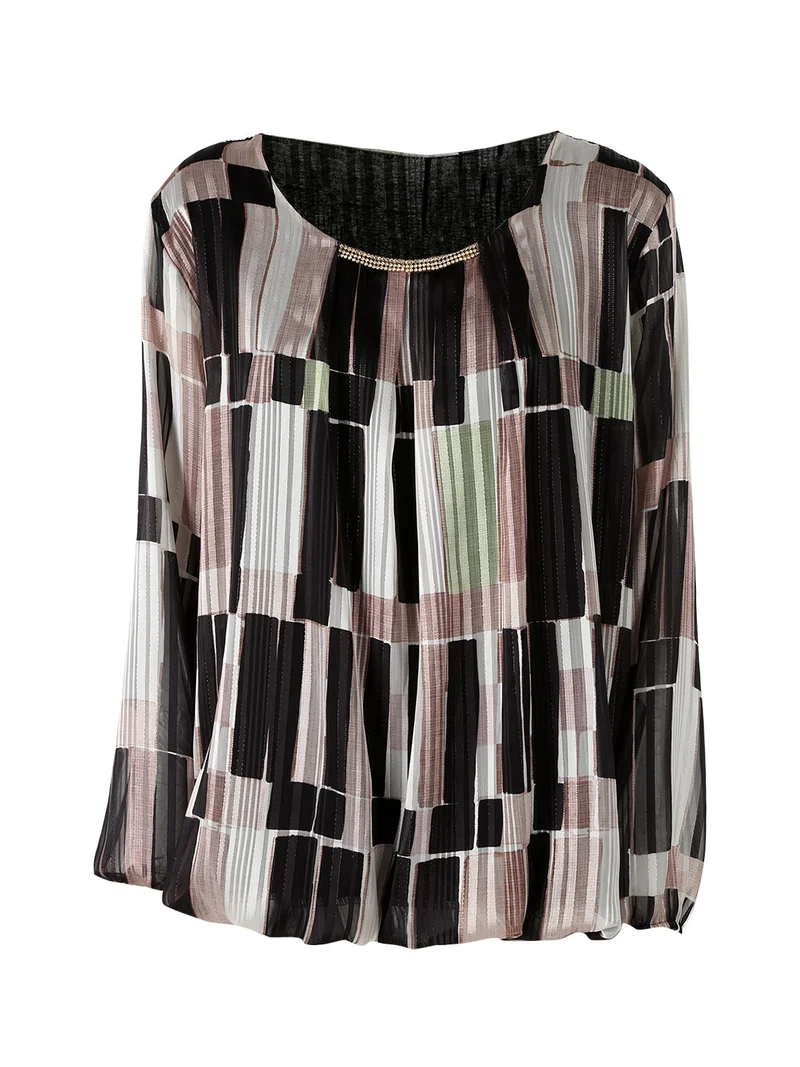 Blusa donna maniche lunghe con strass - nero