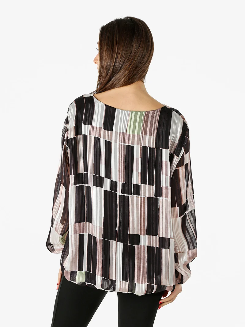 Blusa donna maniche lunghe con strass - nero