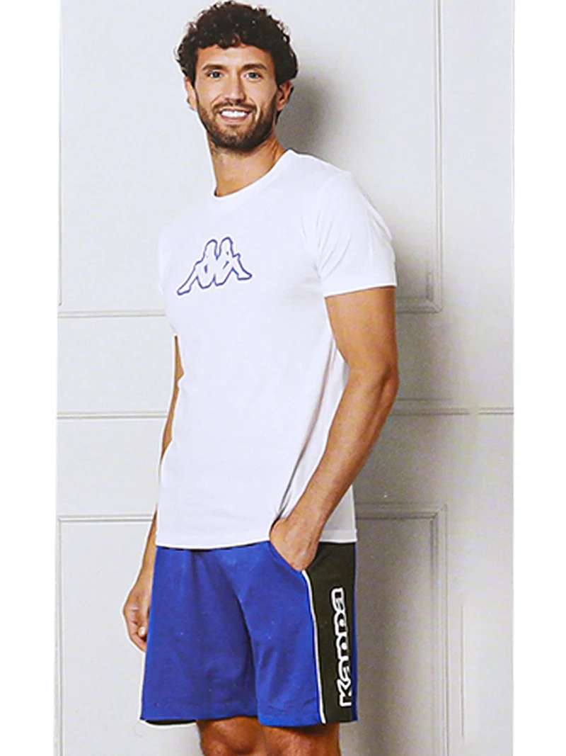 Set corto da uomo in cotone con t-shirt e bermuda in felpa - blu