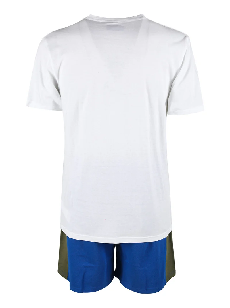 Set corto da uomo in cotone con t-shirt e bermuda in felpa - blu