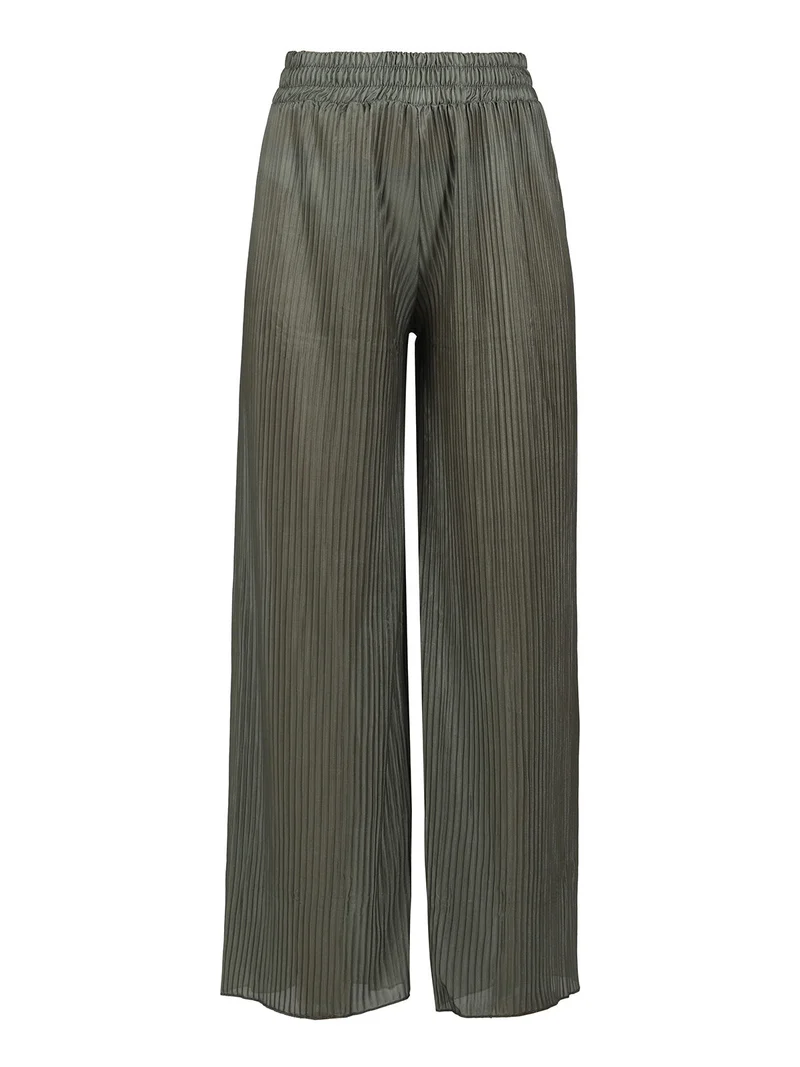 Pantaloni donna leggeri a palazzo plissettati - oliva