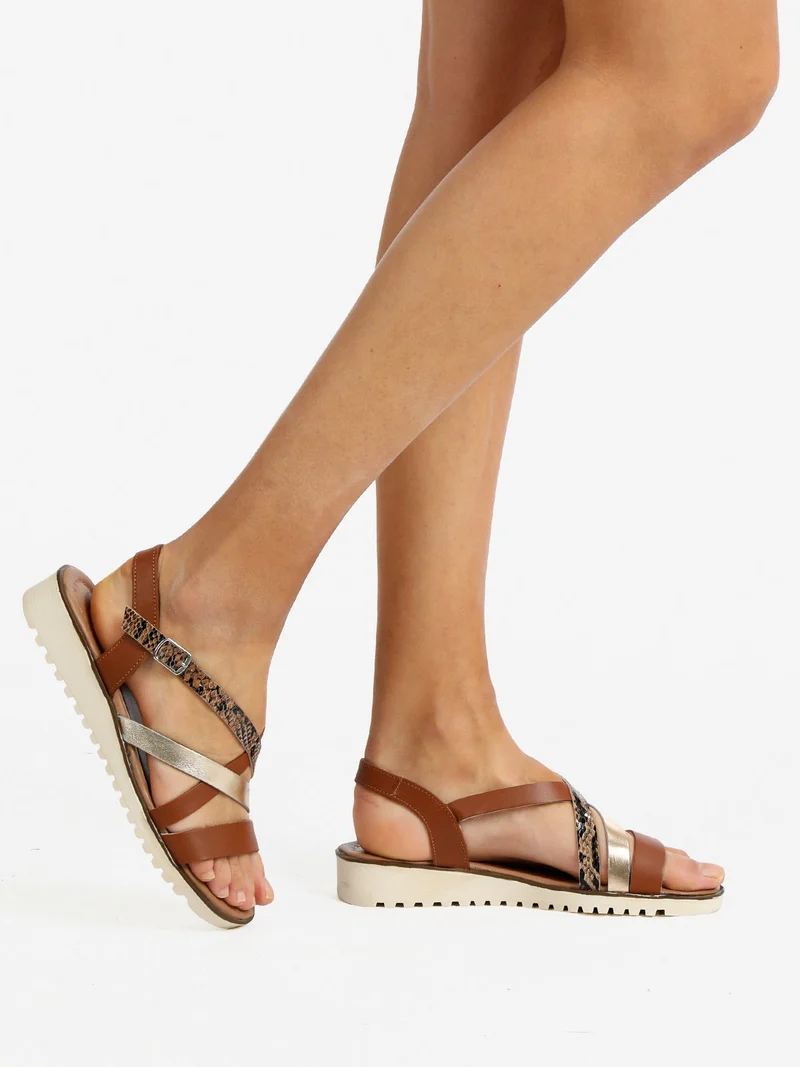 Sandali in pelle intrecciati donna - marrone