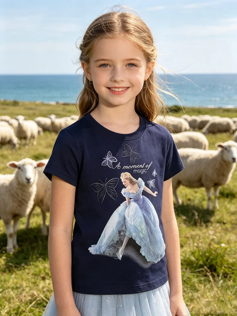 Cinderella t-shirt bambina con stampa disegno - blu scuro