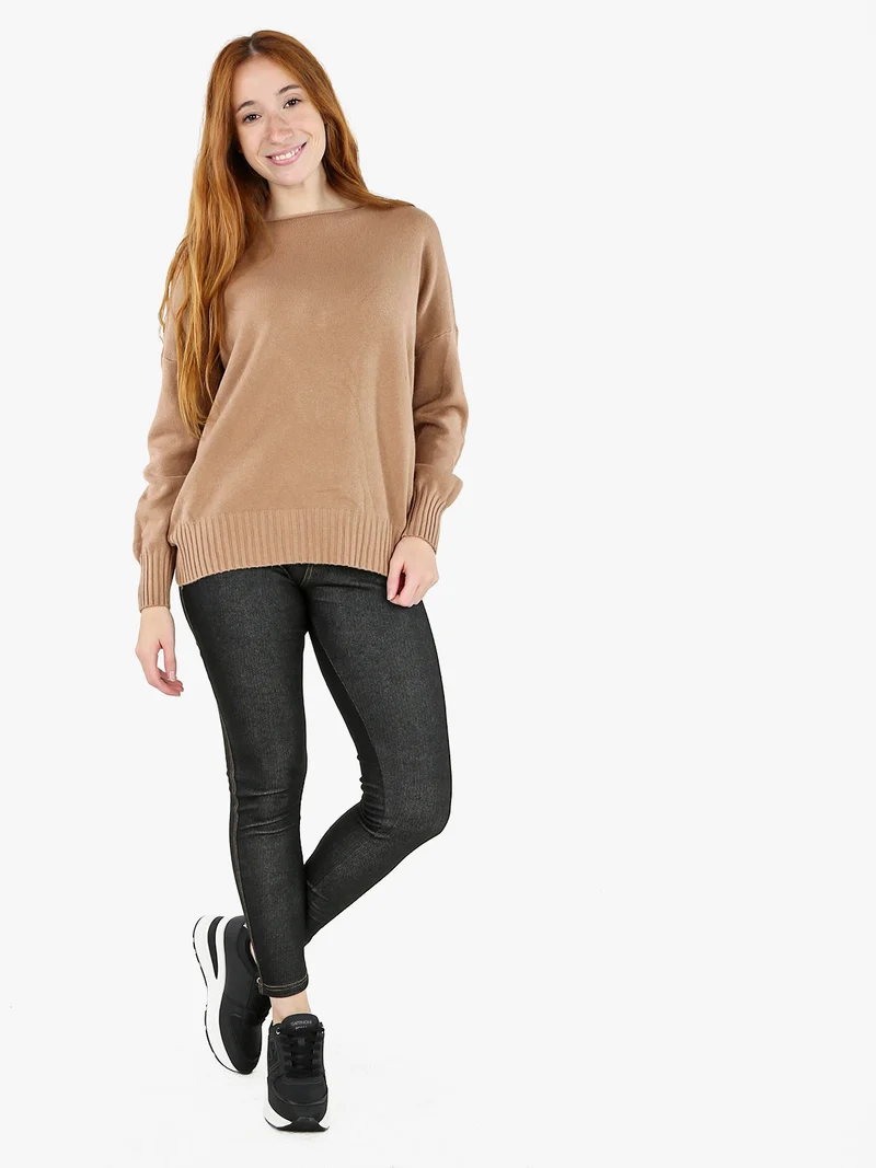 Pullover donna oversize in maglia - cammello