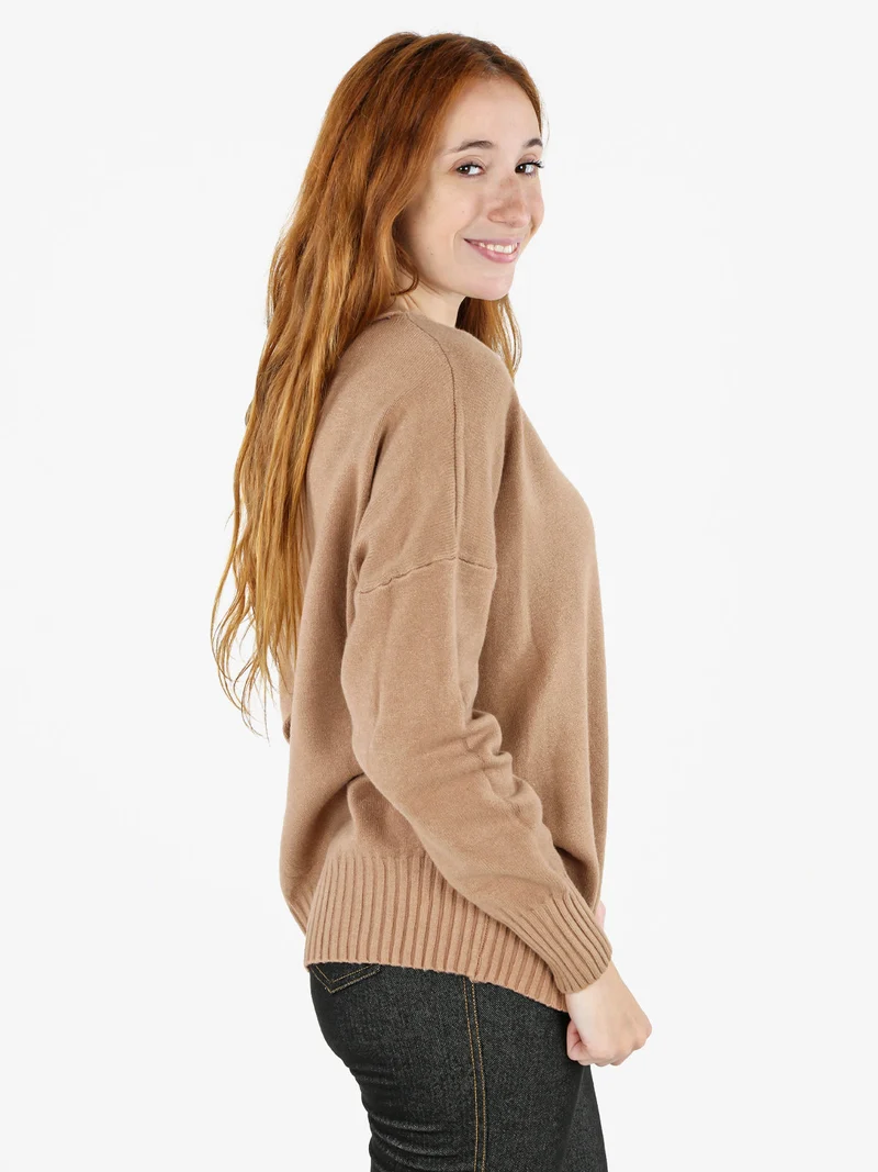 Pullover donna oversize in maglia - cammello