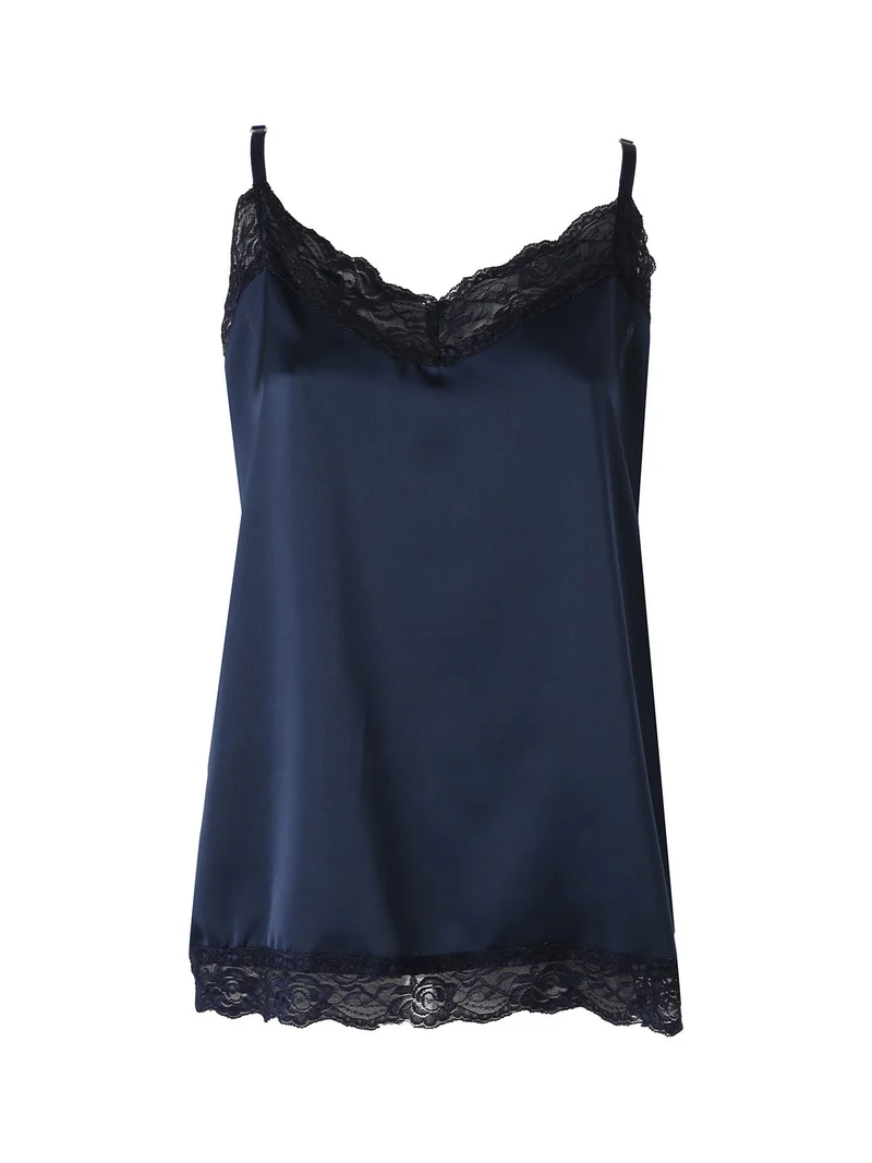Top donna effetto raso con pizzo - blu scuro