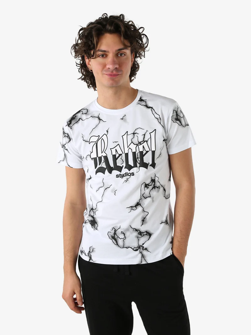 T-shirt da uomo in cotone con stampe - bianco
