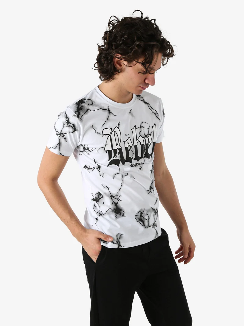 T-shirt da uomo in cotone con stampe - bianco