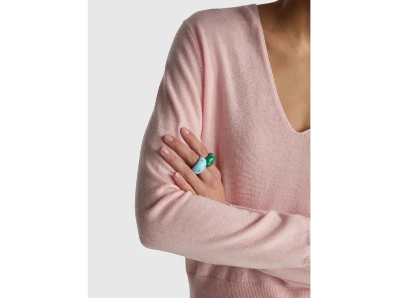 Puderrosa Pullover mit V-Ausschnitt aus reiner Merinowolle