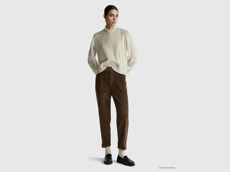 Samt-Chinohose mit elastischem Bund