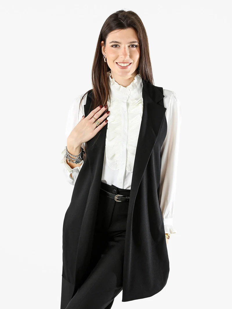 Gilet lungo da donna con spacchi profondi - nero