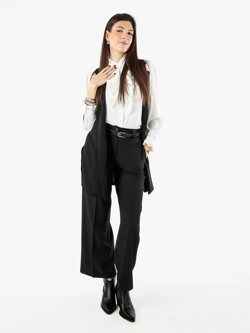 Gilet lungo da donna con spacchi profondi - nero