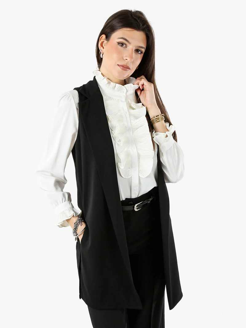 Gilet lungo da donna con spacchi profondi - nero