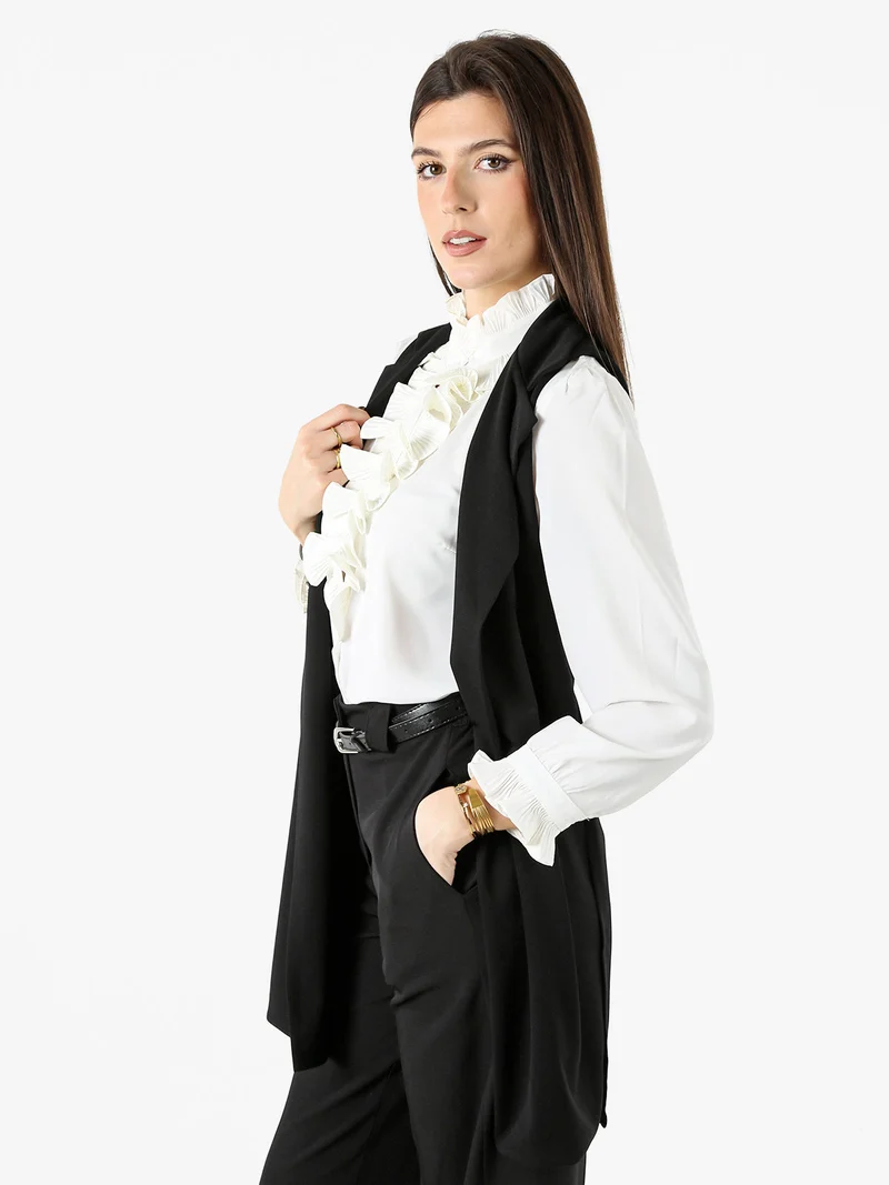 Gilet lungo da donna con spacchi profondi - nero