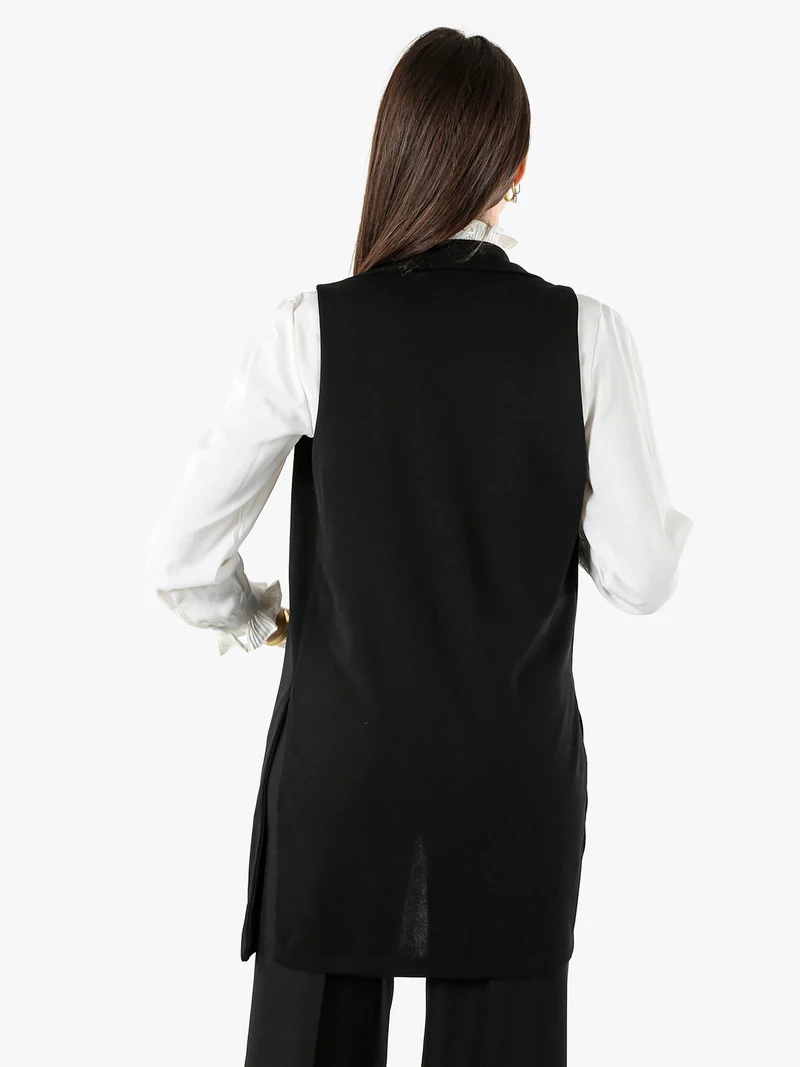 Gilet lungo da donna con spacchi profondi - nero