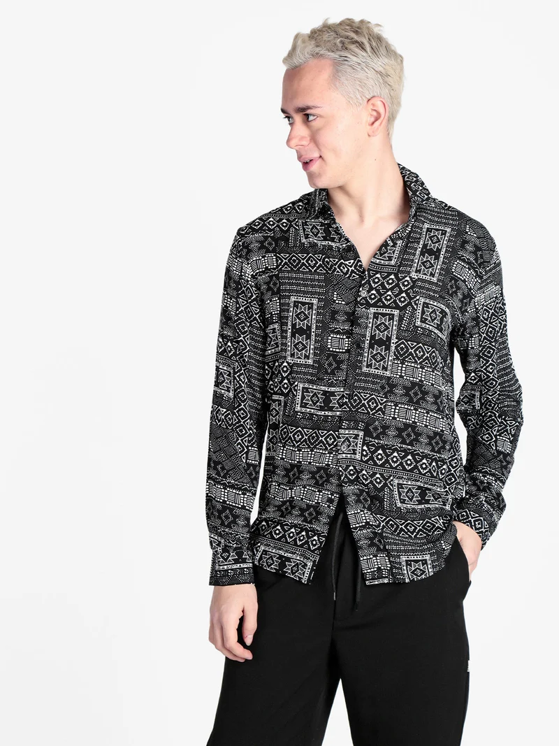 Camicia uomo leggera con stampe - nero