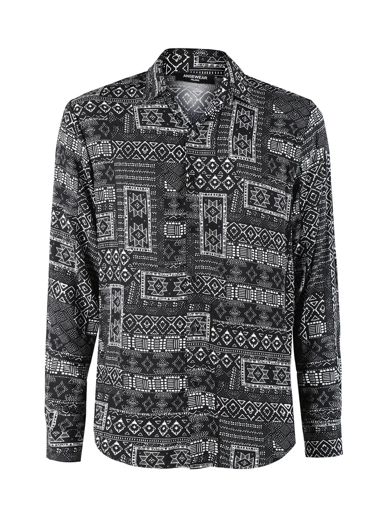 Camicia uomo leggera con stampe - nero