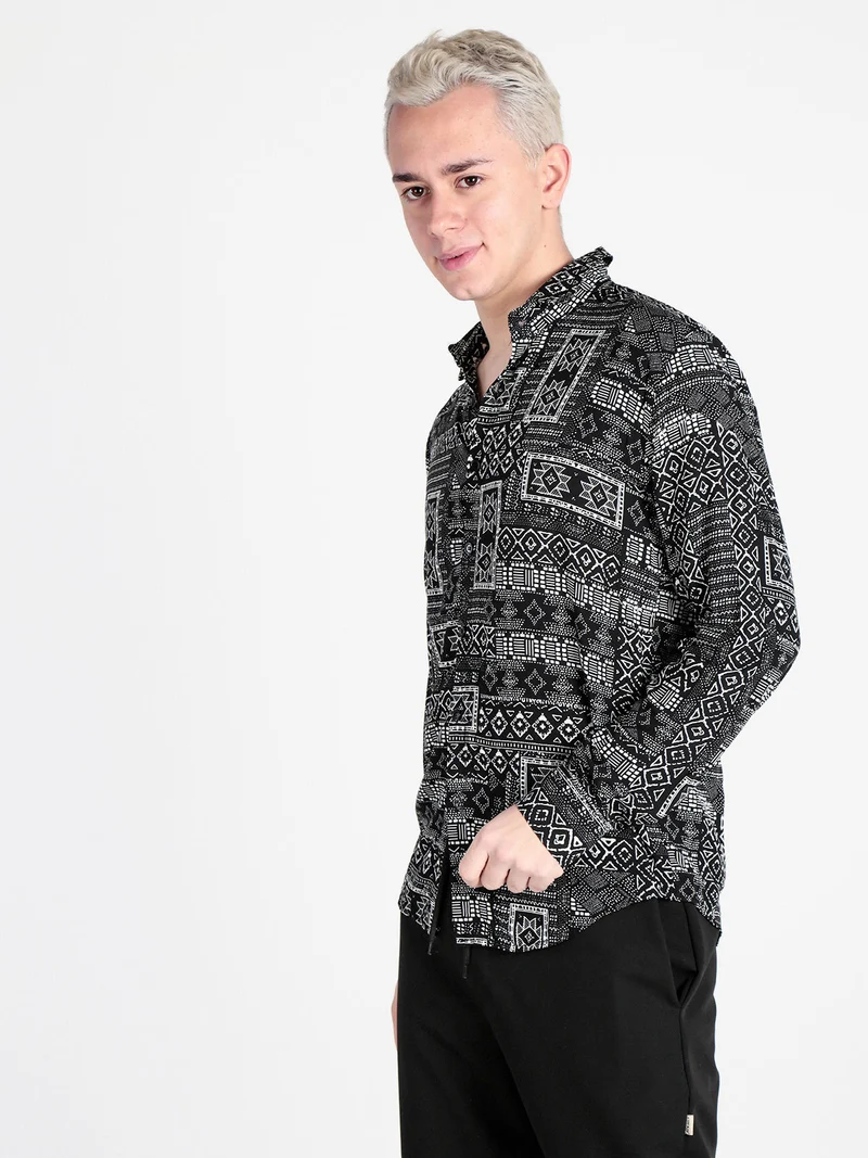 Camicia uomo leggera con stampe - nero