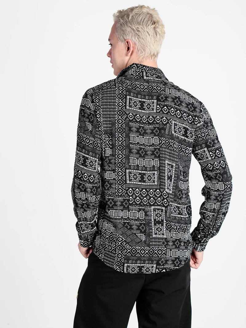 Camicia uomo leggera con stampe - nero