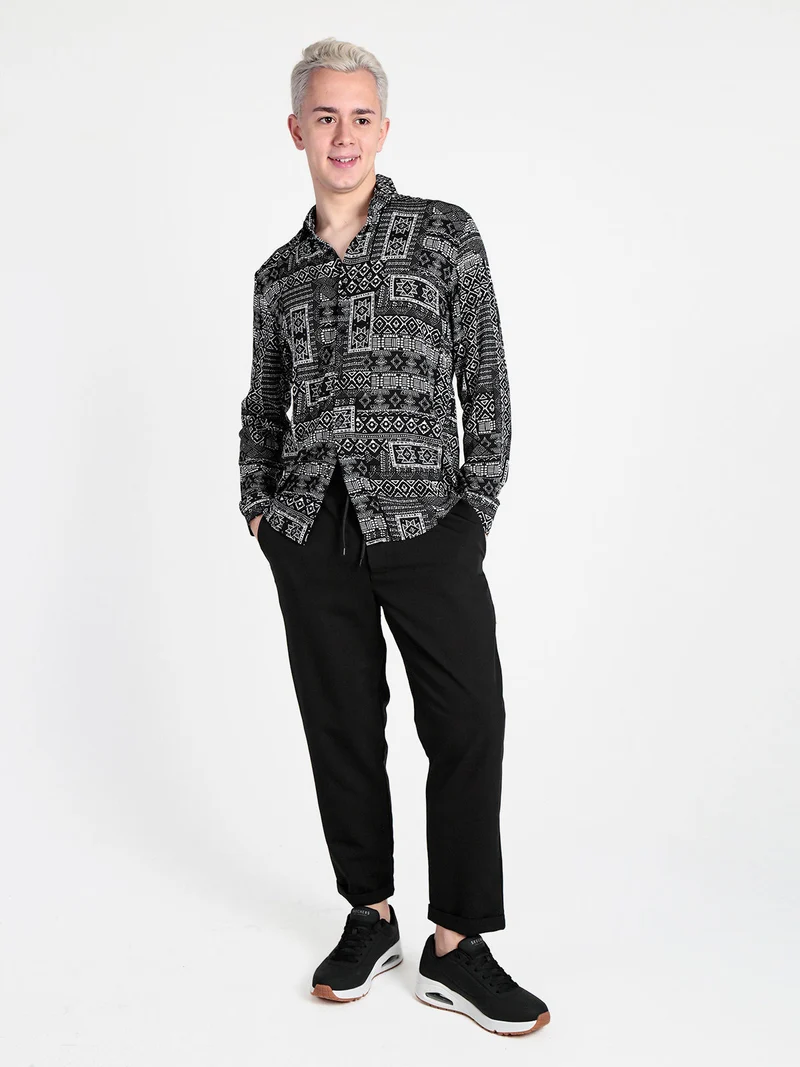 Camicia uomo leggera con stampe - nero