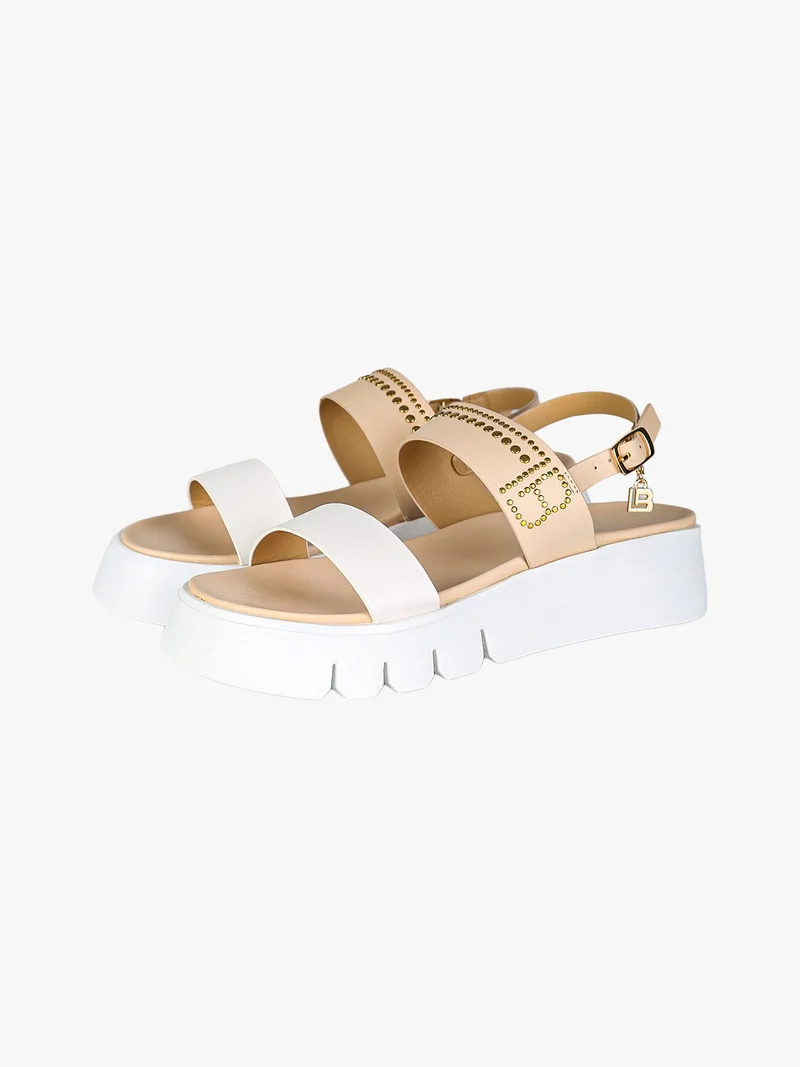Sandali donna con platform e dettaglio di borchie - beige