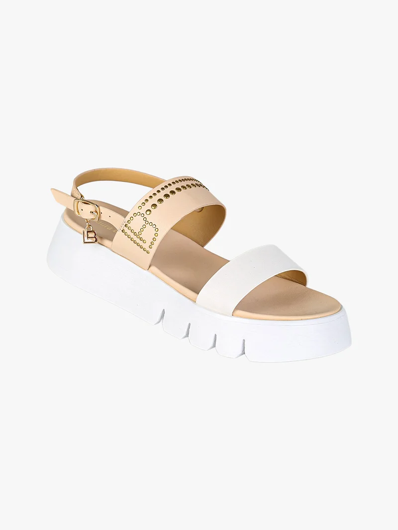Sandali donna con platform e dettaglio di borchie - beige